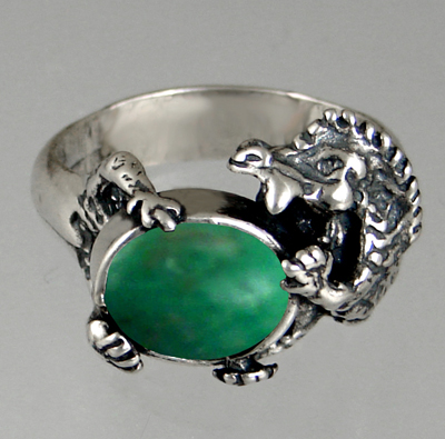 Sterling Silver Dragon Ring With Green Turquoise Size 7